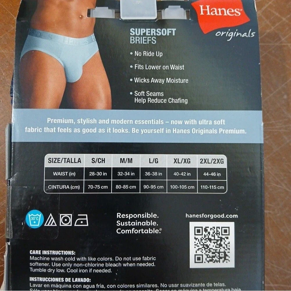 Hanes Originals Supersoft Bamboo Viscose Briefs 4-Pack Men's Large NWT